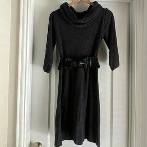 Dark grey sweater dress and belt